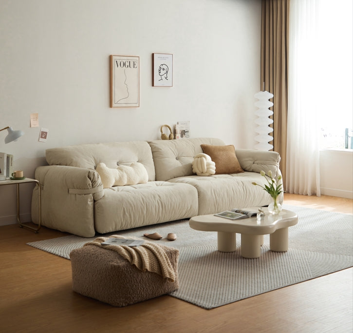 Drinel Sand Velvety Fabric Upholstered Down and Plush Cotton Stuffed Sofa/Ottoman