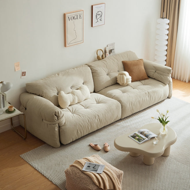 Drinel Sand Velvety Fabric Upholstered Down and Plush Cotton Stuffed Sofa/Ottoman