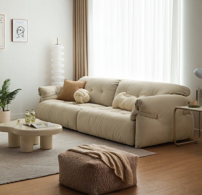 Drinel Sand Velvety Fabric Upholstered Down and Plush Cotton Stuffed Sofa/Ottoman