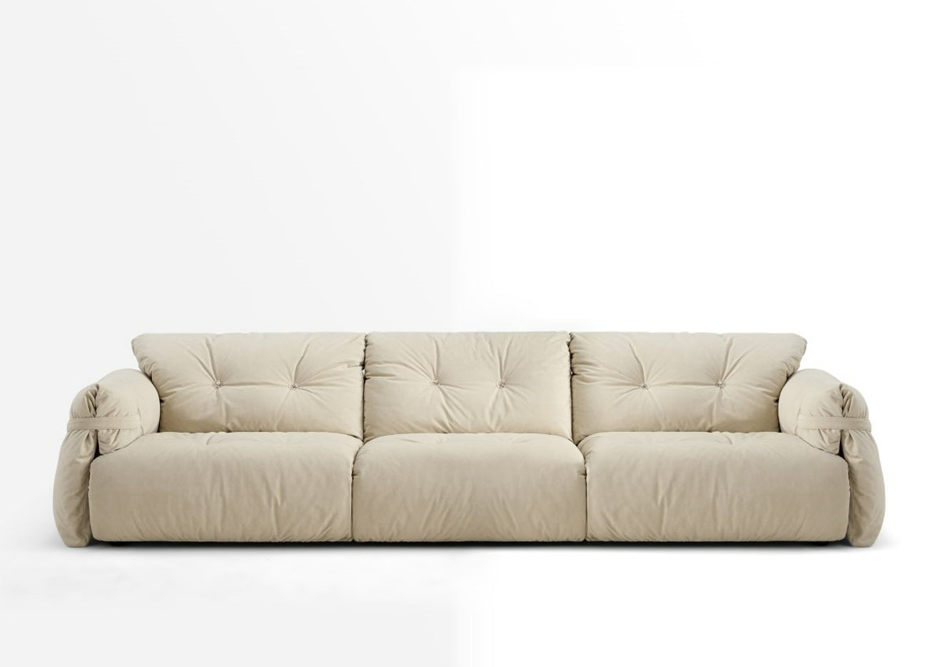 Drinel Sand Velvety Fabric Upholstered Down and Plush Cotton Stuffed Sofa/Ottoman