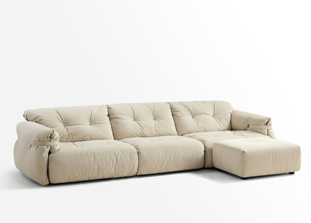 Drinel Sand Velvety Fabric Upholstered Down and Plush Cotton Stuffed Sofa/Ottoman