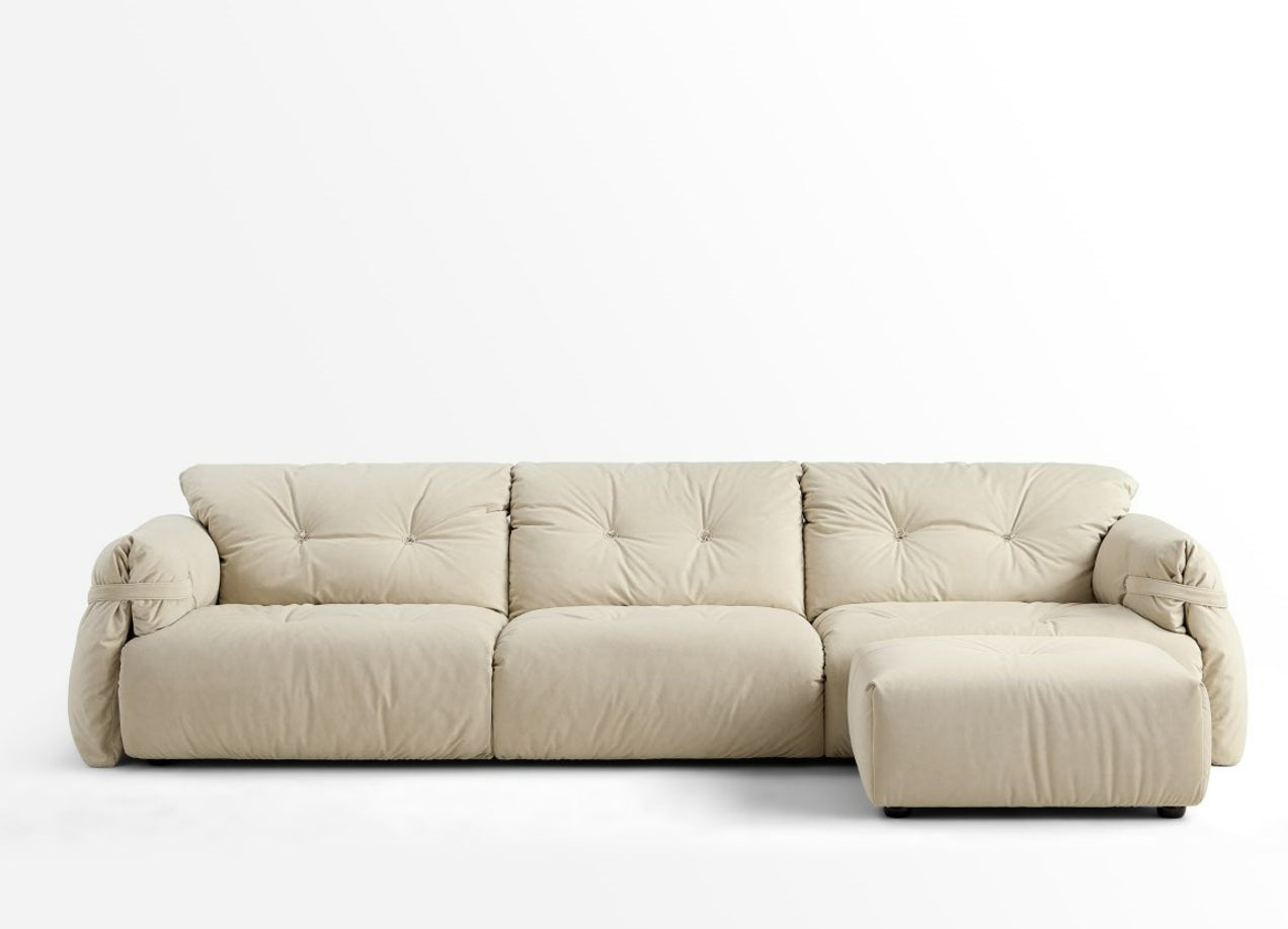 Drinel Sand Velvety Fabric Upholstered Down and Plush Cotton Stuffed Sofa/Ottoman