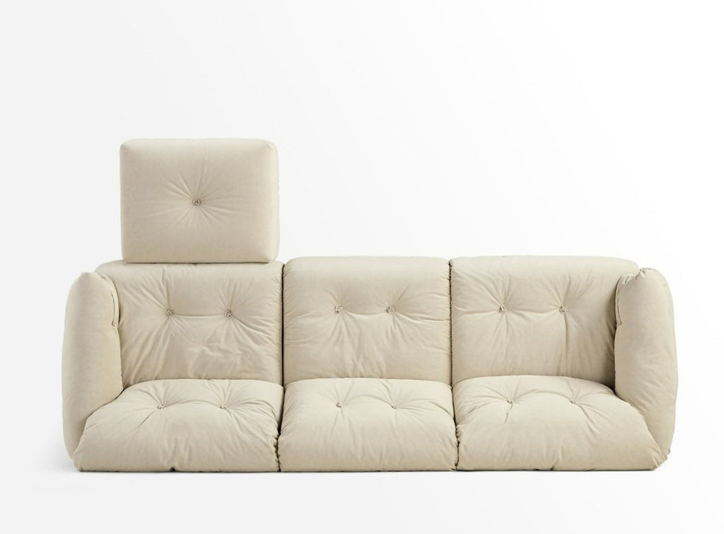 Drinel Sand Velvety Fabric Upholstered Down and Plush Cotton Stuffed Sofa/Ottoman