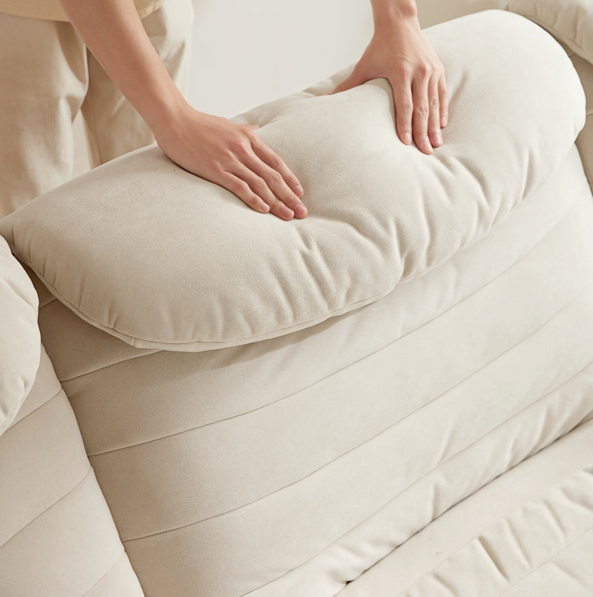 Inniss Cream White Single Seat Sofa Tech velvet Upholstered with Headrest/Floor Sofa