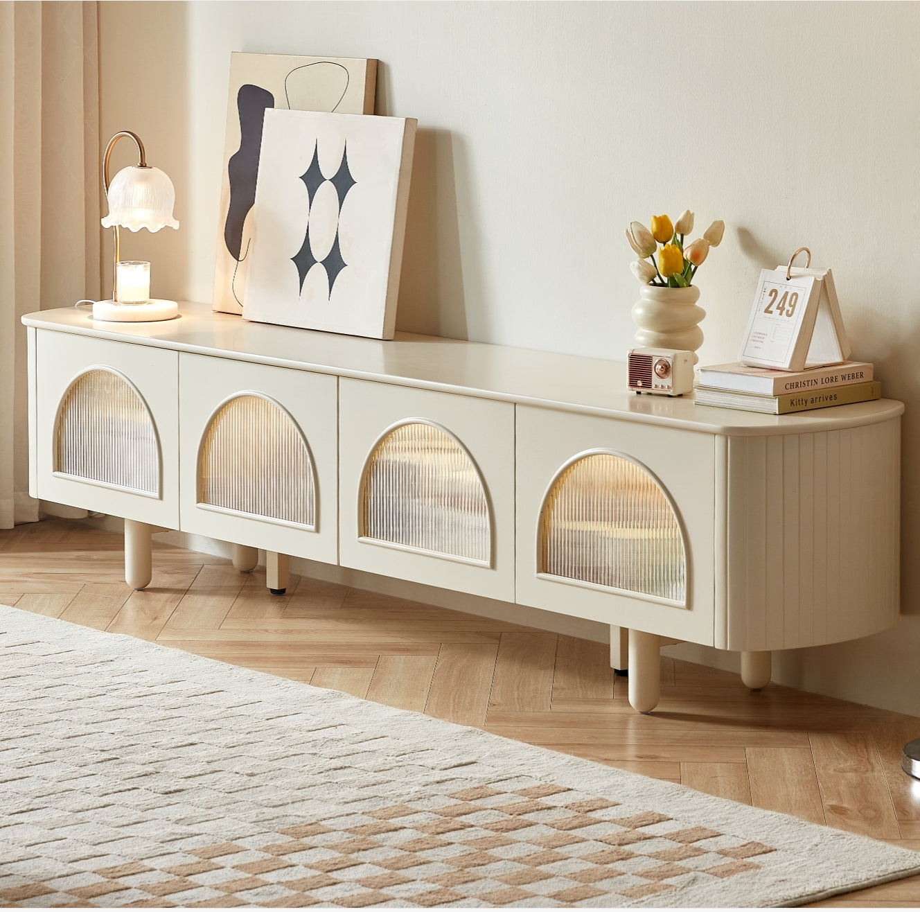 Casper Cream Arched Doors TV Cabinet with Motion Sensor Lighting/TV Stand with Light