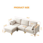 Fabric Upholstered Metal Legs Sofa with Ottoman in Beige color