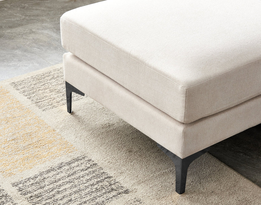 Fabric Upholstered Metal Legs Sofa with Ottoman in Beige color