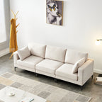 Fabric Upholstered Metal Legs Sofa with Ottoman in Beige color