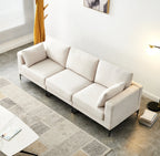 Fabric Upholstered Metal Legs Sofa with Ottoman in Beige color