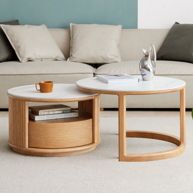 Lyes Round Nesting Coffee Table Set with Drawer/Ceramic Tea Table