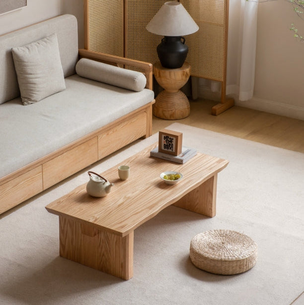 Mainn Natural Wood Color -Graded Solid American Oak Rectangle Coffee Table