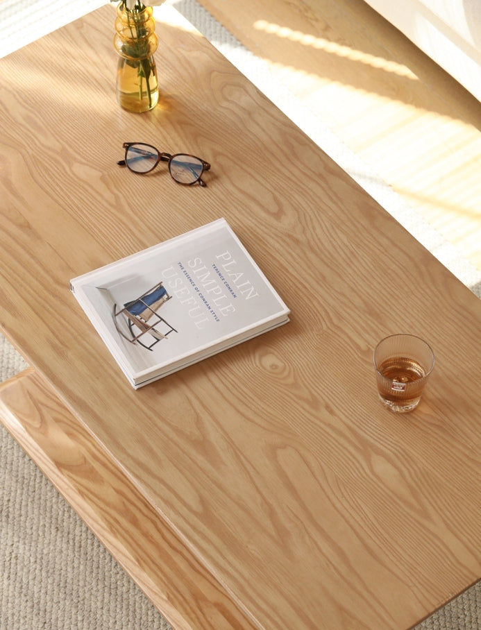 Elio Natural FAS-Graded Solid Ash Wood Height-Adjustable Coffee Table