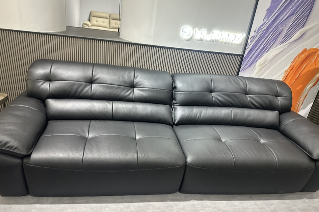 Black Leather Power Retractable Sofa Bed/Dual Electric Extended Sleeper Couch