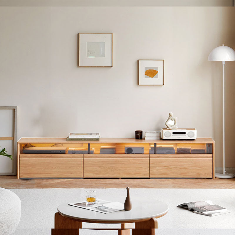 Raymond 1.8m/2.0m/2.2m/2.4m FAS-Graded Solid American Oak Wood TV Stand/Entertainment Unit With Lighting