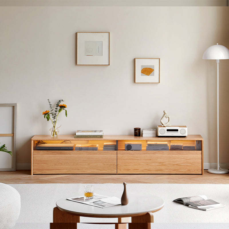 Raymond 1.8m/2.0m/2.2m/2.4m FAS-Graded Solid American Oak Wood TV Stand/Entertainment Unit With Lighting