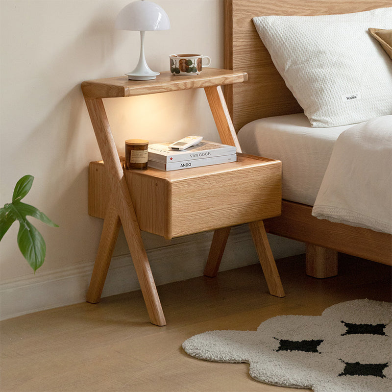 Ralph FAS-Graded Solid American Oak Wood Side Table with Drawer