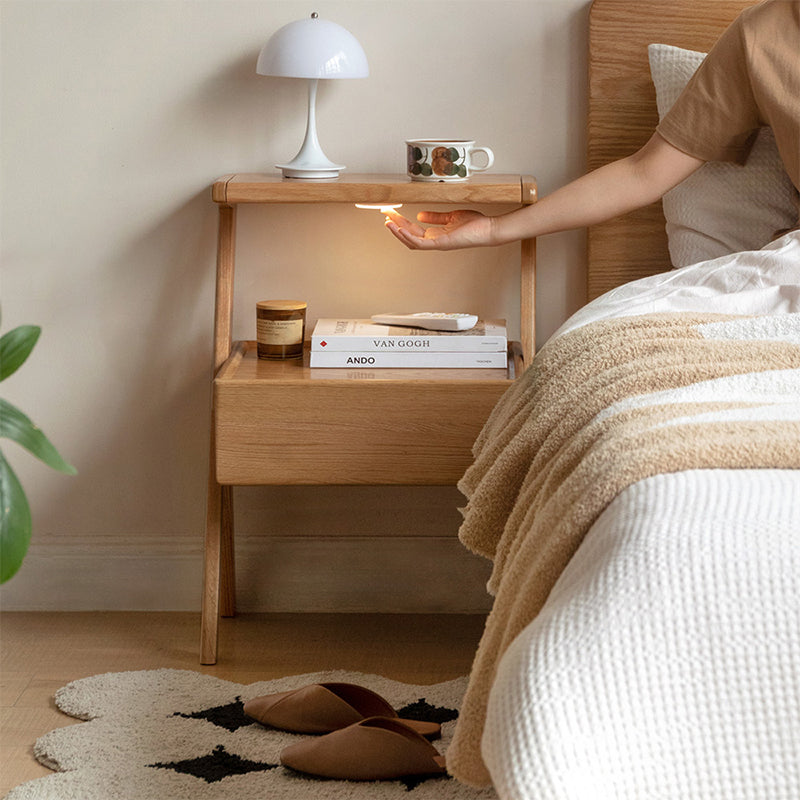 Ralph FAS-Graded Solid American Oak Wood Side Table with Drawer