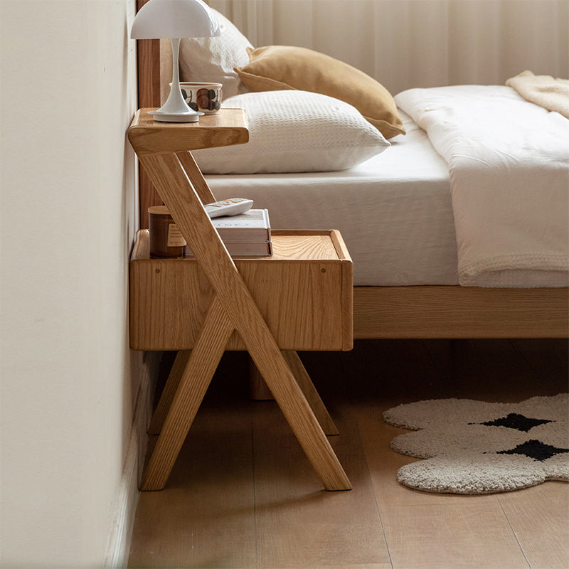 Ralph FAS-Graded Solid American Oak Wood Side Table with Drawer