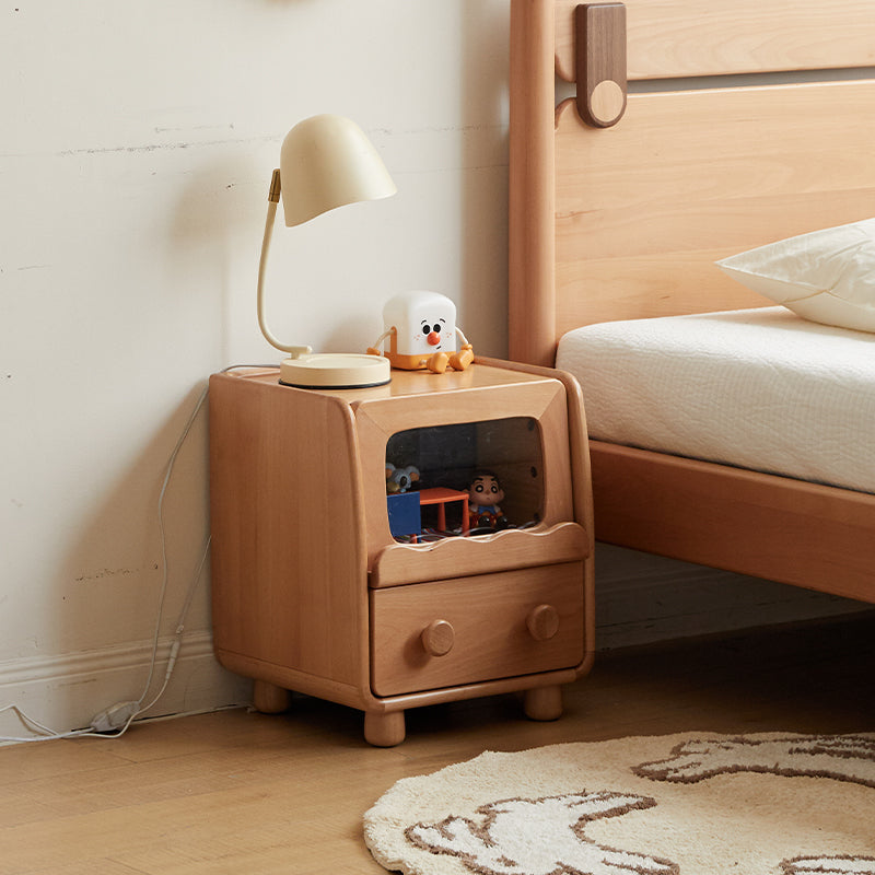 Norman 0.4m FAS-Graded Solid Beech Wood Children Side Table with Drawer/Light