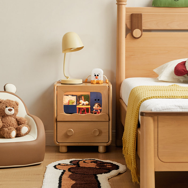 Norman 0.4m FAS-Graded Solid Beech Wood Children Side Table with Drawer/Light