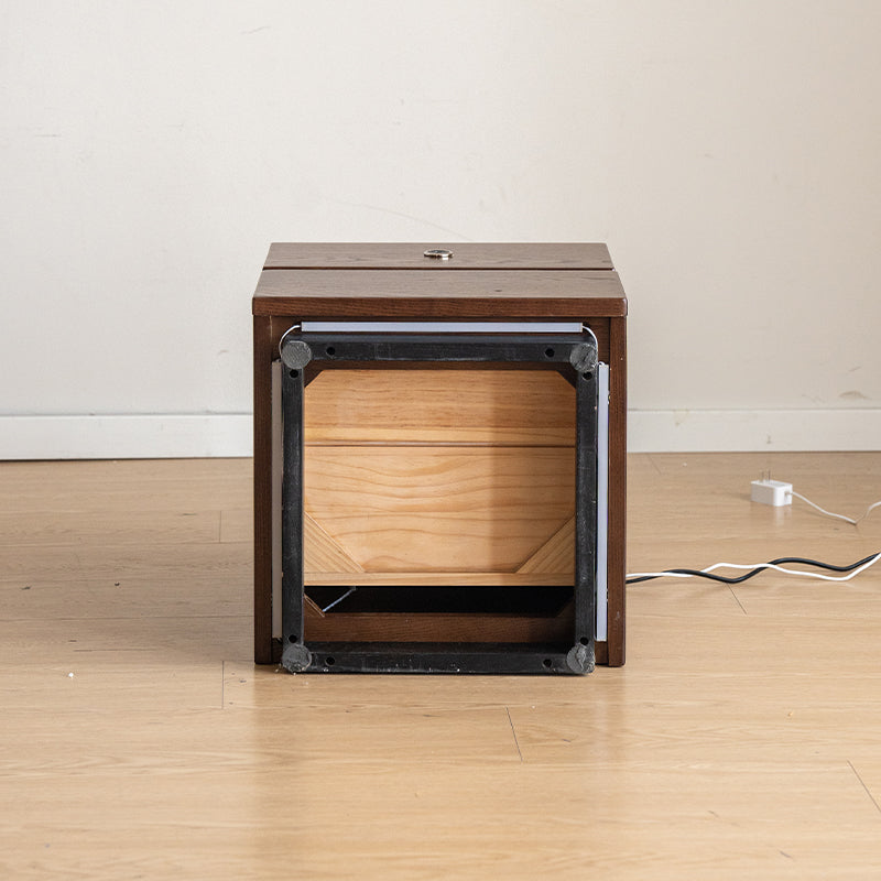 Stephanie FAS-Graded Solid Ash Wood Side Table Bedside Storage Cabinet with Fingerprint Lock/LED Lighting