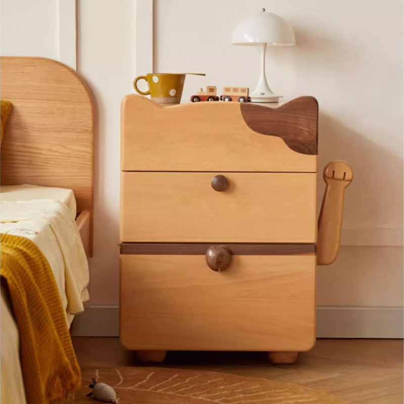 Murray FAS-Graded Solid Beech Wood Maneki-neko Design Children Side Table/Bedside Table with Drawer