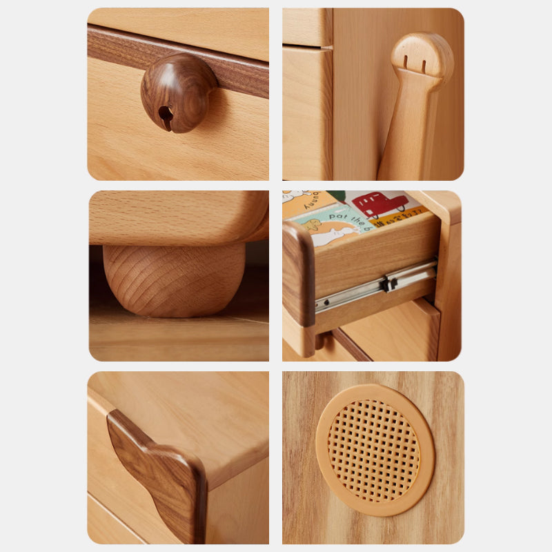 Murray FAS-Graded Solid Beech Wood Maneki-neko Design Children Side Table/Bedside Table with Drawer