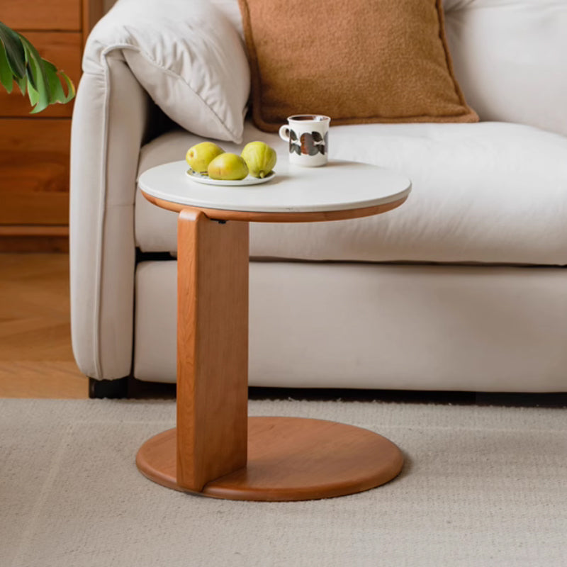 Twin-Set Coffee Table with Ivory White Ceramic Top and NaturalGraded Solid Cherry Wood Base with Side Table
