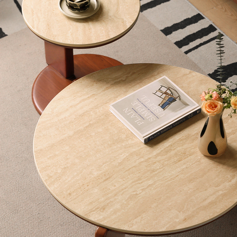 Samantha FAS-Graded Solid Liriodendron Wood Round Coffee Table/Side Table Set With Ceramic