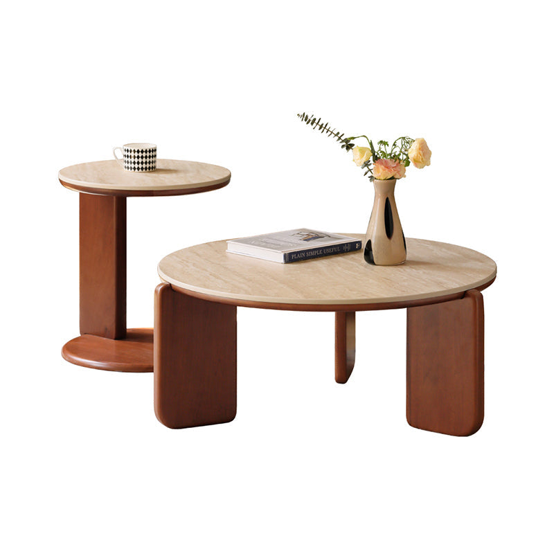 Samantha FAS-Graded Solid Liriodendron Wood Round Coffee Table/Side Table Set With Ceramic