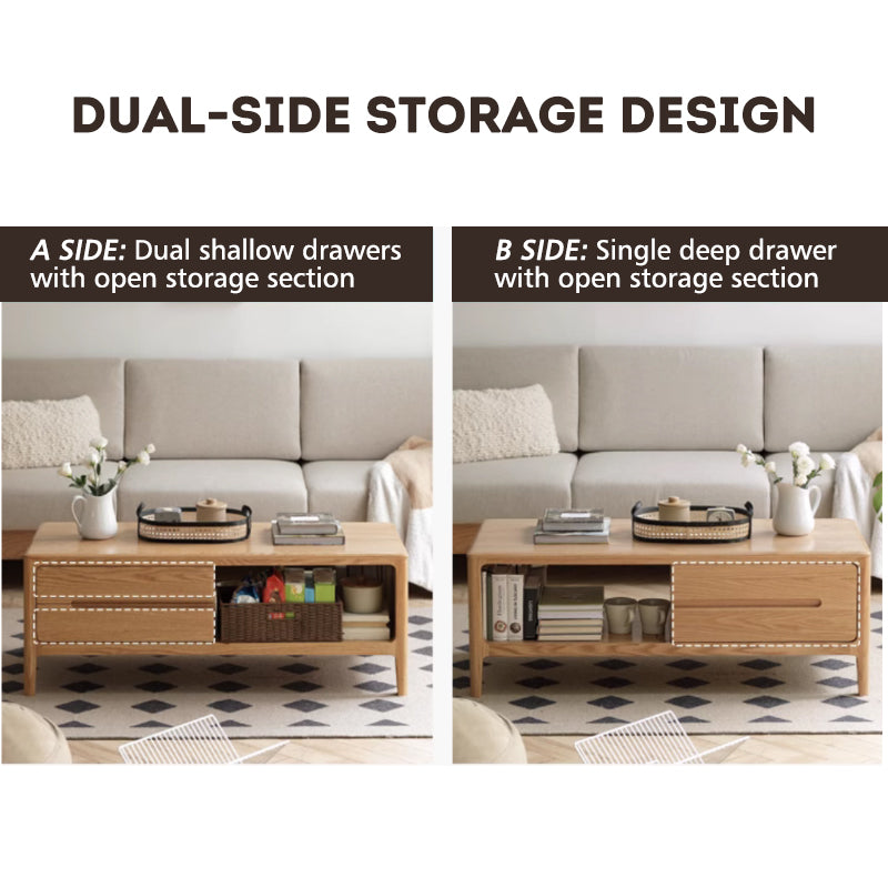 Gretchen FAS Graded Solid American Oak Coffee Table With Drawer