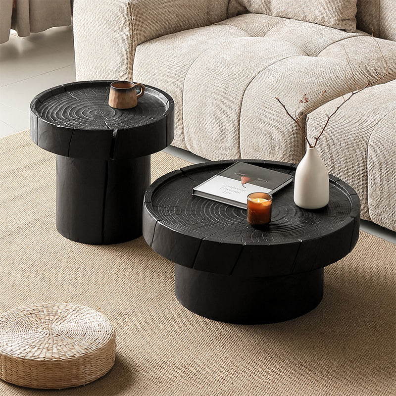Morgan Pinewood Round Coffee Table and Side Table Set Black