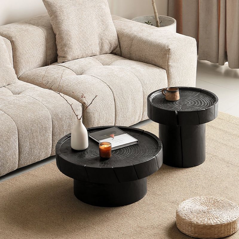 Morgan Pinewood Round Coffee Table and Side Table Set Black