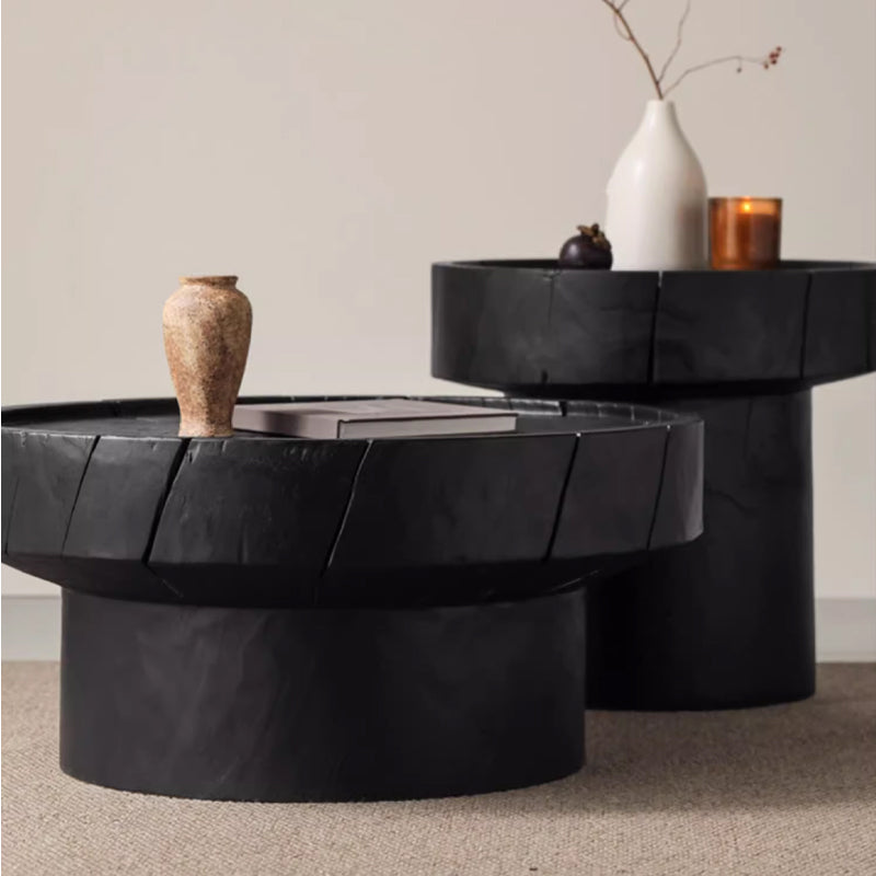 Morgan Pinewood Round Coffee Table and Side Table Set Black