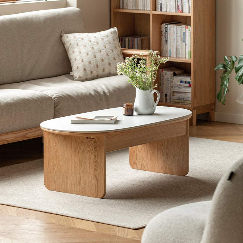 Cassandra 1.25m FAS-Graded Solid American Oak Wood Ceramic Coffee Table With Drawer