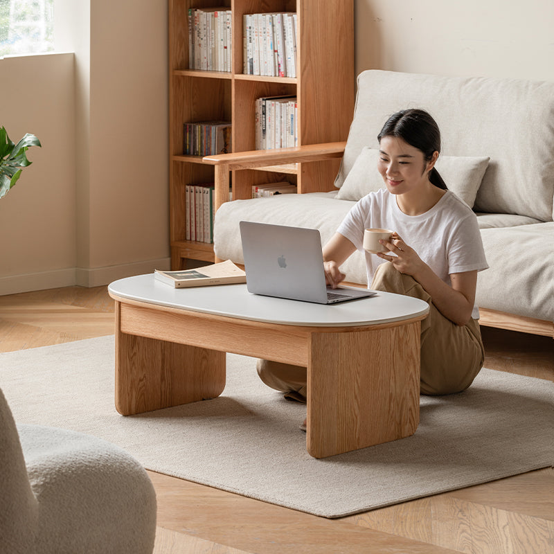 Cassandra 1.25m FAS-Graded Solid American Oak Wood Ceramic Coffee Table With Drawer