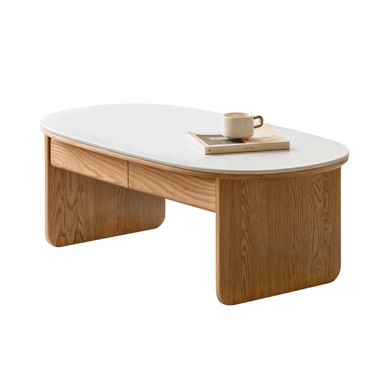 Cassandra 1.25m FAS-Graded Solid American Oak Wood Ceramic Coffee Table With Drawer