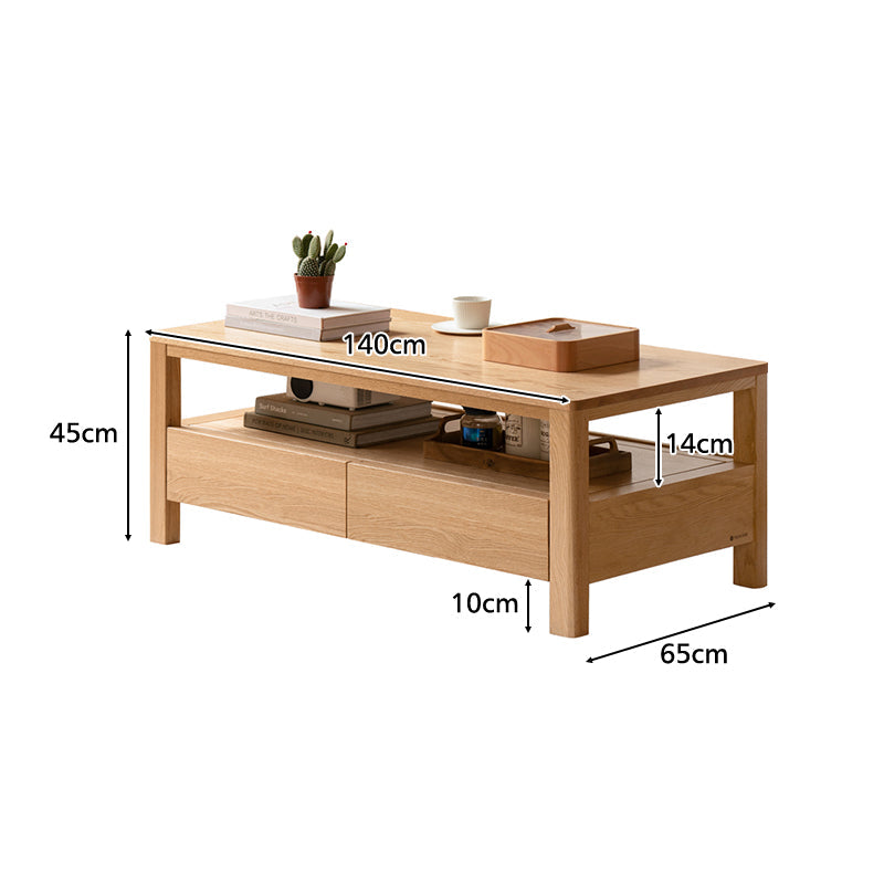 Camilla 1.4m Graded Solid American Oak Wood Coffee Table With Drawer