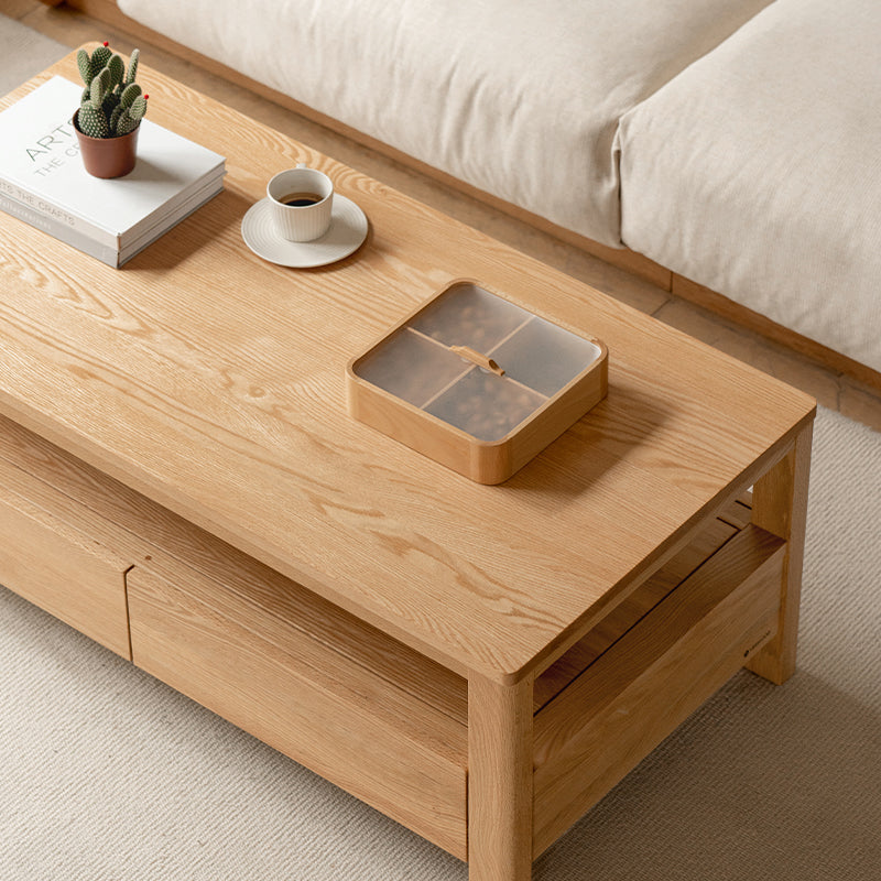 Camilla 1.4m Graded Solid American Oak Wood Coffee Table With Drawer