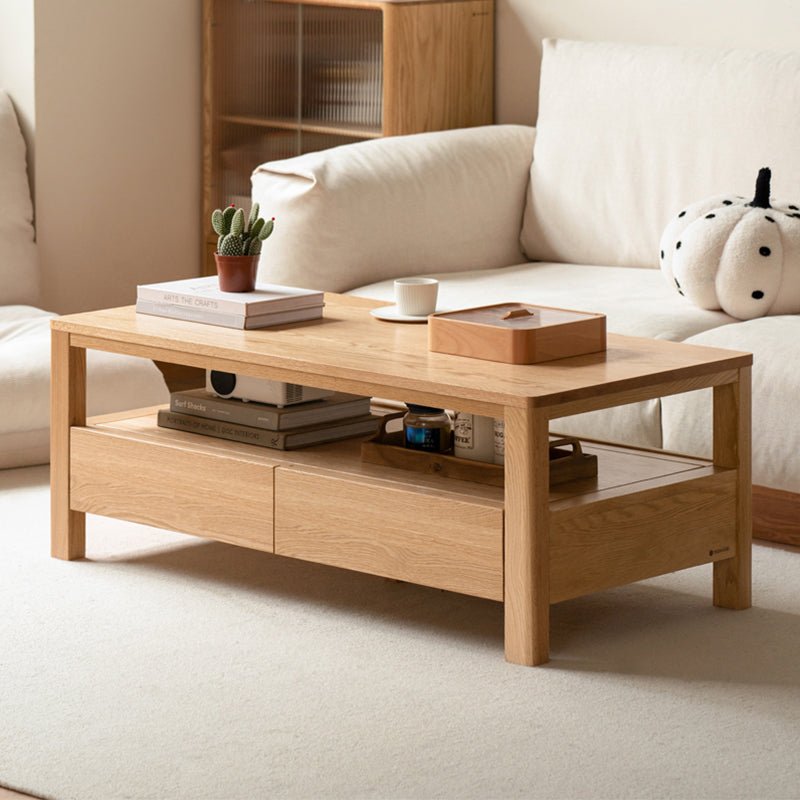 Camilla 1.4m Graded Solid American Oak Wood Coffee Table With Drawer