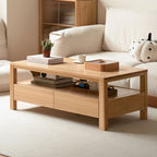 Camilla 1.4m Graded Solid American Oak Wood Coffee Table With Drawer