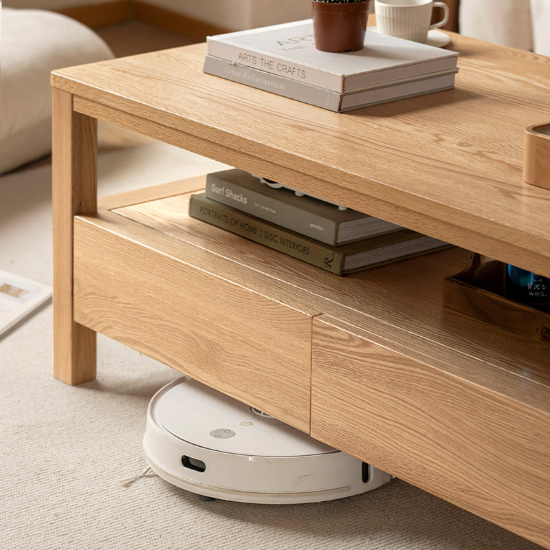 Camilla 1.4m Graded Solid American Oak Wood Coffee Table With Drawer