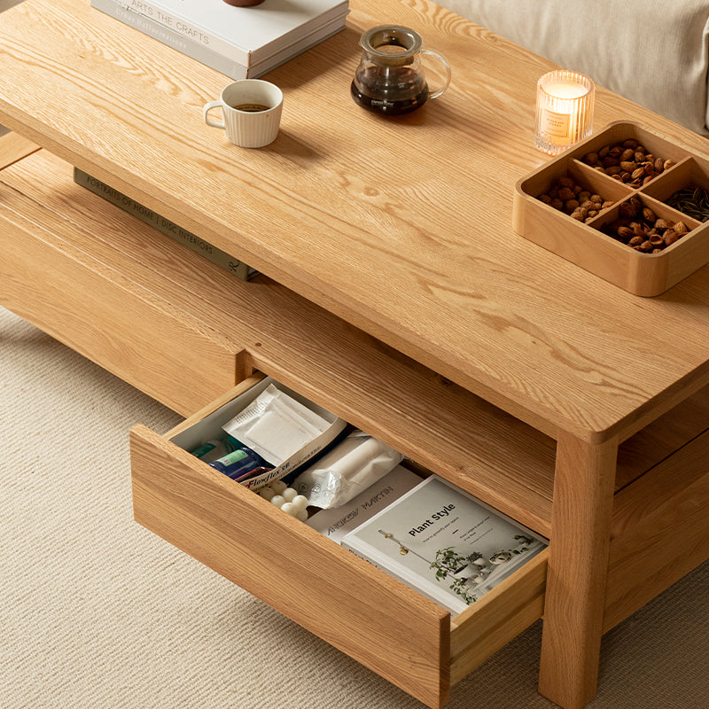 Camilla 1.4m Graded Solid American Oak Wood Coffee Table With Drawer