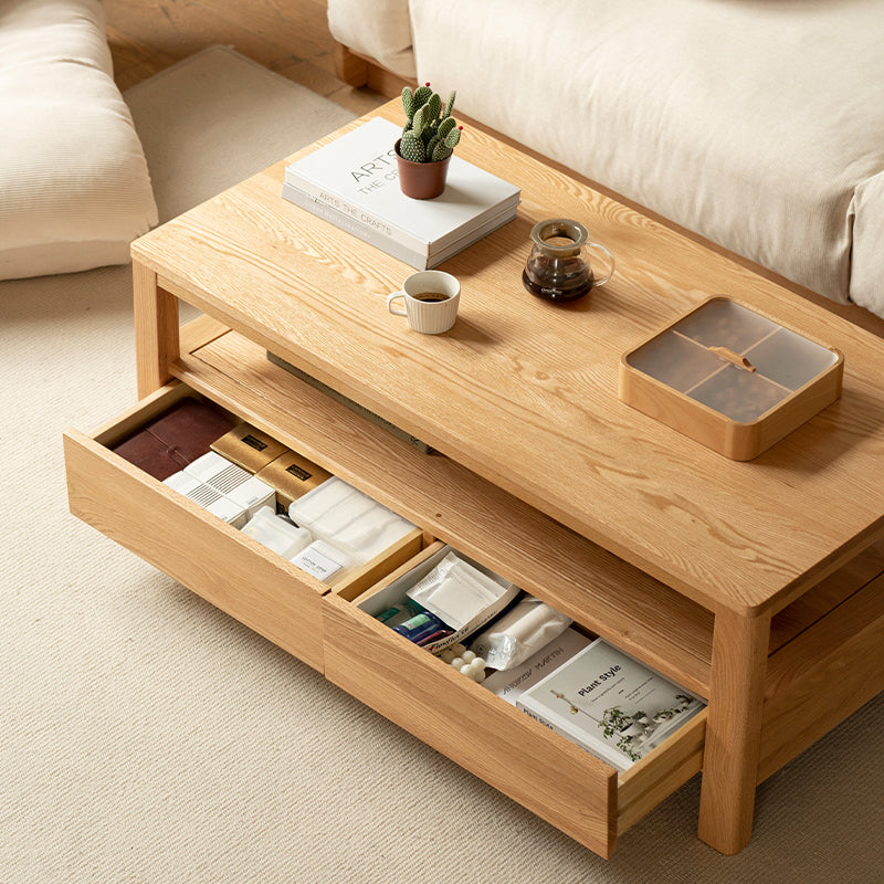 Camilla 1.4m Graded Solid American Oak Wood Coffee Table With Drawer