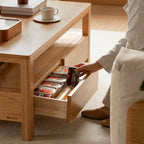 Camilla 1.4m Graded Solid American Oak Wood Coffee Table With Drawer