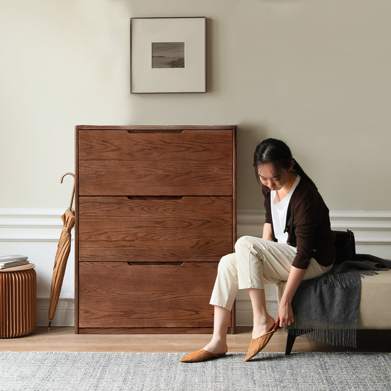 Donald FAS-Graded Solid Oak Wood Ultra-Thin Flip-Down Shoe Cabinet/Space-Saving Entryway Storage Cabinet