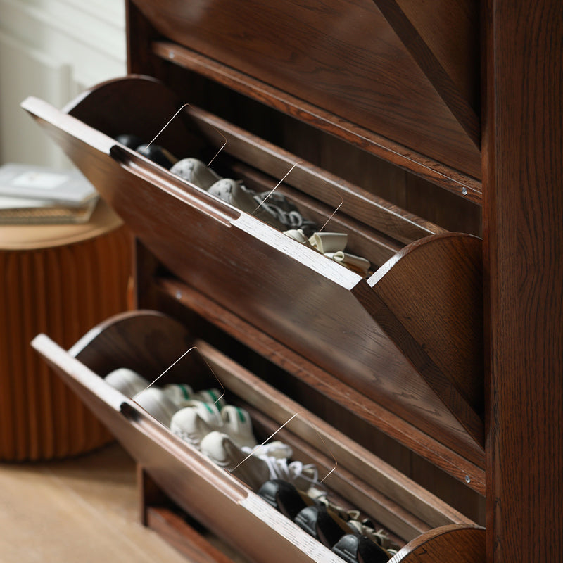 Donald FAS-Graded Solid Oak Wood Ultra-Thin Flip-Down Shoe Cabinet/Space-Saving Entryway Storage Cabinet