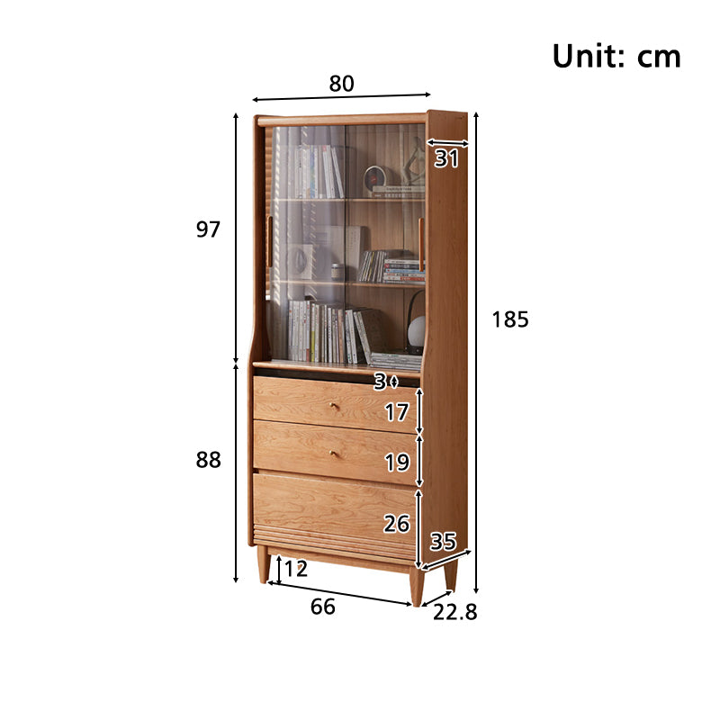 Caius 0.8m FAS-Graded Solid Cherry Wood Bookcase Bookshelf/Storage Rack With Light