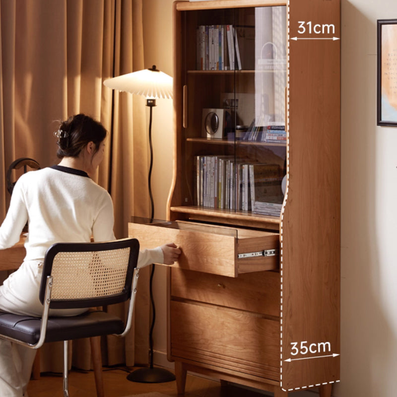 Caius 0.8m FAS-Graded Solid Cherry Wood Bookcase Bookshelf/Storage Rack With Light