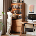 Caius 0.8m FAS-Graded Solid Cherry Wood Bookcase Bookshelf/Storage Rack With Light